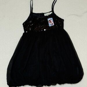 NWT Paulinie Collection Girl's Black Spaghetti Strap Dress w/ Sequins - Size 8